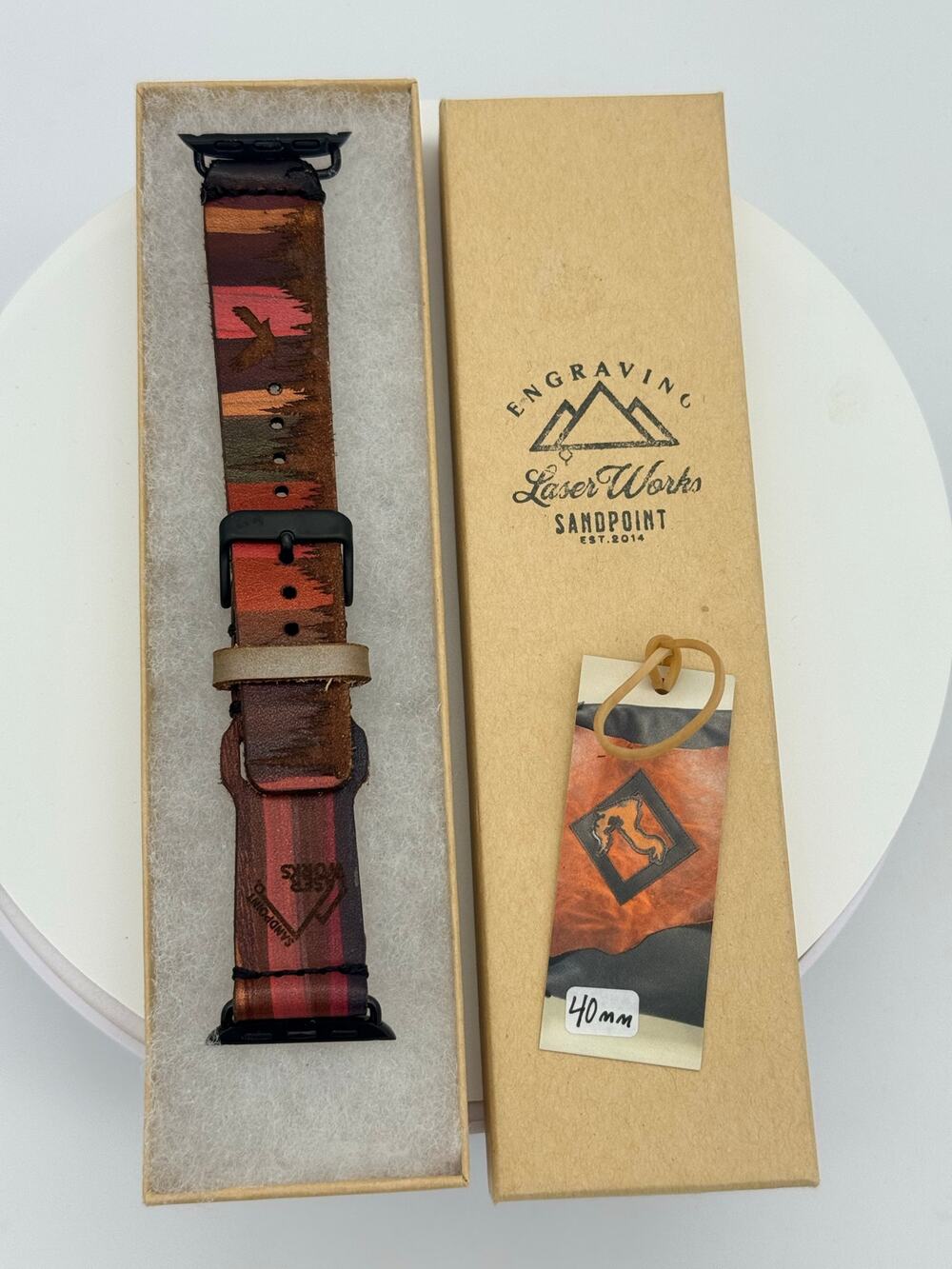 NWT | Sandpoint Laser Works Engraved Leather Apple Watch Band (40mm)